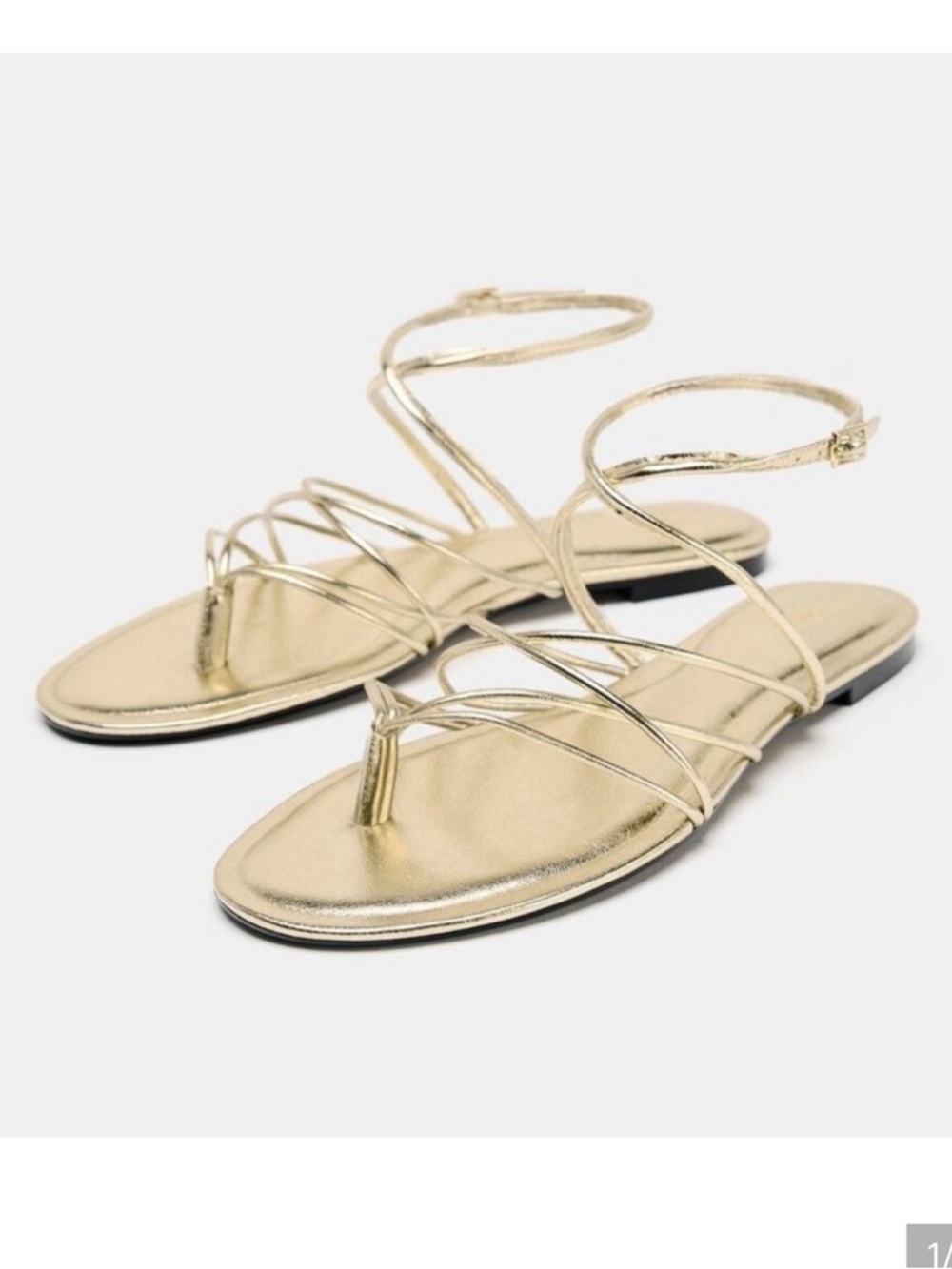 Zara Metallic Gold Strappy Flat Sandals
